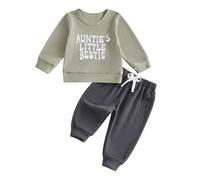 Beauace Toddler Baby Boy Clothes Auntie’s Little Bestie Print Outfits Long Sleeve Sweatshirt Pullover Tops + Joggers Pants Sets (Army Green, 3-4T)