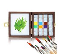 BeauFairy 24 Color Wooden Grid Paint Box, Portable Sketchbook Palette, Colour Palette Box, Watercolor Palette, Gouache Acrylic Paint Box, Travel Wood Paint CaseTray, Gift for Painters Artists, 011