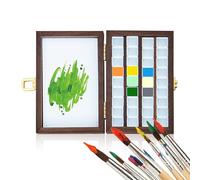 BeauFairy 36 Color Wooden Grid Paint Box, Portable Sketchbook Palette, Colour Palette Box, Watercolor Palette, Gouache Acrylic Paint Box, Travel Wood Paint CaseTray, Gift for Painters Artists, 012