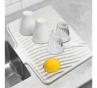 BeauFairy 40*33*1.5cm Silicone Dish Drying Mat, Draining Mat for Kitchen Counter, Heat Resistant Drainer Mat, Reusable Non-Slip Silicone Table Mat, Pot Holder Placemat Spoon Rest, Coaster, Cream