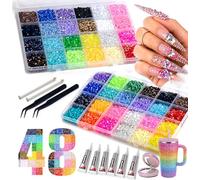 BeauFairy 48000Pcs Resin Jelly Rhinestones for Bedazzling, 3mm Multicolor Flat Back Gems for Crafting, Bedazzler Kit with Tools for Nail Art Clothing Shoes Book Makeup, C