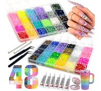 BeauFairy 48000Pcs Resin Jelly Rhinestones for Bedazzling, 3mm Multicolor Flat Back Gems for Crafting, Bedazzler Kit with Tools for Nail Art Clothing Shoes Book Makeup, A