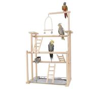 BeauFairy Bird Playground Parrot Play Stand, 44*31*79CM, Parrot Playstand Wood Play Gym, with Feeder Cup Swing Climb Playpen Ladder and Tray, for Parakeets, Cockatiels, Bird Cage Accessories, F539