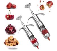 BeauFairy Cherry Pitter, 2 PCS, Stainless Steel Pitting Device, Portable Multifunctional Cherry Pitter, Dates pitting Device, Fruit Pit Remover Press Type Kitchen Tool, for Hawthorn Cherry Jujubes