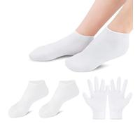 BeauFairy Moisturizing Socks and Glove Socks Overnight Set, Silicone Anti Slip Soft Spa Moisture Socks, Reusable Foot Care Socks for Dry, Cracked Feet Relief, Foot Hand Softening Care, White