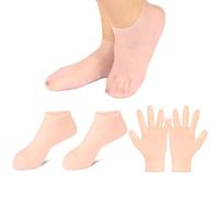 BeauFairy Moisturizing Socks and Glove Socks Overnight Set, Silicone Anti Slip Soft Spa Moisture Socks, Reusable Foot Care Socks for Dry, Cracked Feet Relief, Foot Hand Softening Care, Skin Color