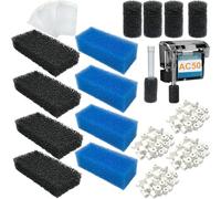 beaufan Aquarium Media Maintenance Kit Replacement for Fluval AC50 Power Filter, Includes 4 Foam Filters, 4 Carbon Sponge Filters, 4 Pack Ceramic Rings and 4 Intake Strainer Sponges