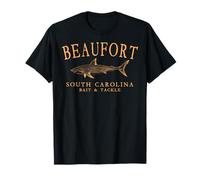 Beaufort South Carolina Shark Fishing Arched Orange Letters T-Shirt