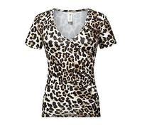 Beauhuty Women's Top Deep V Neck Slim Fitted T-Shirt Front Wrap Ruched Short Sleeve Tee, Short-brown Leopard Print, M-L
