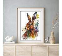 Beauitiful vivid fine art print of a Hare painting (picture 1) (A4 PRINT ONLY 29.7 X 21CM)