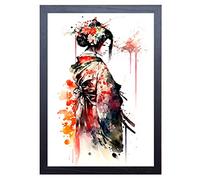 Beauitiful vivid fine art print of a Japanese Geisha Girl painting (picture 2) Print size 29.7cm x 21cm