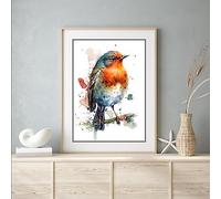 Beauitiful vivid fine art print of a Robin painting (picture 2) (A4 PRINT ONLY 29.7 X 21CM)