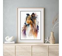 Beauitiful vivid fine art print of a Rough Collie painting (picture 3) (A4 PRINT ONLY) (29.7 X 21CM)