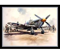 Beauitiful vivid fine art print of a Spitfire and Ground Crew painting (picture 2) Print size 29.7cm x 21cm