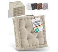 Beauitssu Set of 4 Booster Cushions for Armchairs 50x50 cm - Thick Sofa Seat Cushions Mattress 10 cm - 100% Cotton Floor Chair Cushion Indoor & Outdoor Carrying Handle Linen - Mila