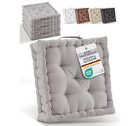 Beauitssu Set of 4 Booster Cushions for Armchairs 50x50 cm - Thick Sofa Seat Cushions Mattress 10 cm - 100% Cotton Floor Chair Cushion Indoor & Outdoor Carrying Handle Taupe - Mila
