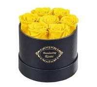 Beaulasting Long Lasting Preserved Roses in a Box Last a Year Forever Flowers for Her Mom Wife Anniversary Birthday (Round Black Box, Yellow)