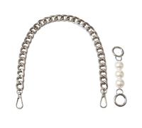 Beaulegan Chunky Bag Chain Handles - Short Strap Replacement for Handbag, Set of 2 Pcs, 45 CM Long Chain + 13 CM Pearl Extender (Silver)