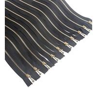 Beaulegan Metal Zippers 10 Pcs - #3 Gold Close-end Zips 30 cm (12 Inch), Black