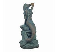 BEAULEMNA Mermaid Statue 28"H Mermaid on Ocean Rock Garden Statue Resin Patina Large Mermaid Sculpture Outside Outdoor Decor for Lawn Patio Pool Home Ornament Mermaid Figurines Collectible Fairy Tale