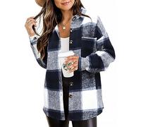 Beaully Women's 2024 Fall Clothes Plaid Shacket Jacket Long Sleeve Button Down Flannel Shirts Fashion Jacket, Dark Blue, M