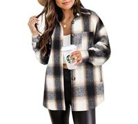 Beaully Women's 2024 Fall Clothes Plaid Shacket Jacket Long Sleeve Button Down Flannel Shirts Fashion Jacket, Black/White Plaid, Large