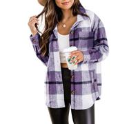 Beaully Women's 2025 Fall Clothes Plaid Shacket Jacket Long Sleeve Button Down Flannel Shirts Fashion Jacket, Purple, XL