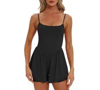 Beaully Women's Summer Sleeveless Rompers Spaghetti Strap Double Lined Jumpsuit Shorts Overalls, Black, Medium