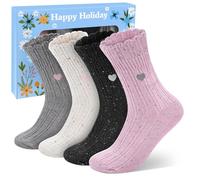 Beaulov 4 Pairs Women Merino Wool Socks Novelty Socks Fun Floral Cuff Embroidered & Dotting Cute Sock for Winter Casual Thermal Wool Sock Novelty Girls Gift