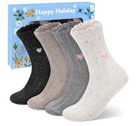 Beaulov 4 Pairs Women Merino Wool Socks Novelty Socks Fun Floral Cuff Embroidered & Dotting Cute Sock for Winter Casual Thermal Wool Sock Novelty Girls Gift
