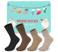 Beaulov 4 Pairs Women Socks Winter Merino Wool Thermal Sock Turn Over Cuff Novelty Sock Thick Wool Socks for Ladies Gift