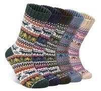 Beaulov Mens Wool Socks Warm Winter Socks for Cold Weather Cosy Soft Vintage Thermal Sock Suitable for Outdoor and Home (Green/Dark Blue/Brown/Light Blue/Beige)