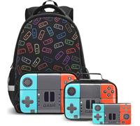 Beaulyn Gamer Backpack Set For Boys-3Pcs Boys School Bag and Lunch Box Pencil Case,Gaming Backpack For Primary Secondary School,17″Video Game Rucksack For Boy Kids Age 6-12