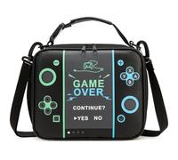 Beaulyn Gamer Lunch Bag for Boys Kids, Large Capacity Insulated Lunch Box with Extra Mesh Bag Fit Ice Pack, Waterproof PU Leather Kids Lunchbox with Adjustable Strap & Side Pocket for School Picnic