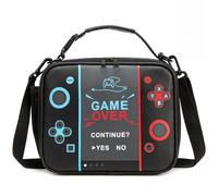 Beaulyn Gamer Lunch Bag for Boys,Large Capacity Insulated Lunch Box with Extra Mesh Bag Fit Ice Pack, Waterproof & Dourable PU Kids Lunchbox with Adjustable Strap & Side Pocket for School Picnic