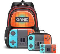 Beaulyn School Backpack for Boys,Gamer School Bag Set for Kids with Lunch Box Pencil Case for Elementary Middle Primary Student,17″ Video Game Rucksack for Laptop