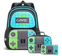 Beaulyn School Backpack for Boys,Gamer School Bag Set for Kids with Lunch Box Pencil Case for Elementary Middle Primary Student,17″ Video Game Rucksack for Laptop