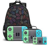 Beaulyn School Backpack Set For Boys,Kids Gamer School Bag Set With Lunch Box Pencil Case For Elementary Middle Primary Student,17″Video Game Rucksack For Laptop