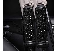 Beaumile Seat Belt Pads 2-Pack Bling Seat Belt Covers Soft PU Leather Crystal Seat Belt Shoulder Pads Rhinestone Bling Car Accessories for Women (Black)