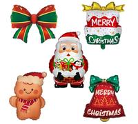 Beaumode 5pcs Jumbo Christmas Foil Balloons Santa Gingerbread Man Red Green Bow Bell Cake Balloon for Friendsmas What Fun Birthday Winter Wonderland Xmas Party Decoration (Christmas)