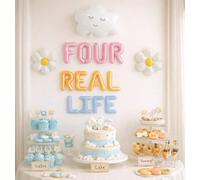 Beaumode Four Real Life Letter Balloon Set with Daisy Cloud Balloons for Kids 4th Birthday Blue Cartoon Dog Theme Party Decorations (Pink)
