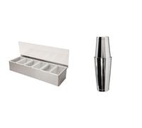 Beaumont 6 Part Stainless Steel Condiment Holder & Mezclar Tin-on-Tin Boston Cocktail Shaker, Stainless Steel, Mirror Finish, Professional Bar