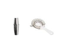 Beaumont DF225 Stainless Steel Mezzlar Tin on Tin Boston Cocktail Shaker & 3570 Hawthorn Strainer, 2 Prongs, Stainless Steel, Silver