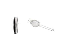 Beaumont DF225 Stainless Steel Mezzlar Tin on Tin Boston Cocktail Shaker & Tala 10A10005 Small Stainless Steel Sieve Grey 8cm