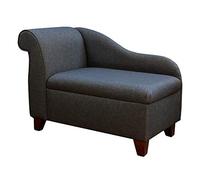 Beaumont Fabrics Ltd Storage Chaise Longue Sofa Day Bed in a Dark Grey Sawana Upholstered Fabric on 4" Mahogany Tapered Legs - Left Facing