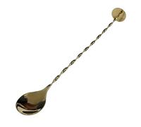 Beaumont Gold Plated Cocktail Spoon with Masher - Twisted Stem, Stainless Steel, Disc End for Muddling, 280mm Length, Ideal for Bars, Bartenders, Mixologists
