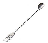 Beaumont Mezclar Cocktail Spoon with Fork 303mm - Twisted Stem, Stainless Steel, Dishwasher Safe, for Bars and Restaurants