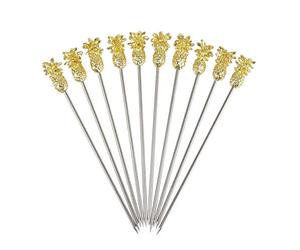 Beaumont Pineapple Garnish Pick Gold Plated (10 Pack) - Reusable Stainless Steel Appetiser Skewers CZ591