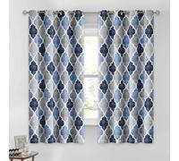 Beauoop 100% Blackout Curtains 63 Inches Long 2 Panels for Bedroom Living Room Blue Grey Moroccan Geo Room Darkening Thermal Insulated Soundproof Grommet Top Window Treatments Drapes, 50x63 Set of 2