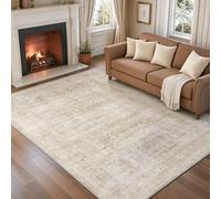 Beauoop 5x7 Washable Beige Neutral Vintage Large Area Rug for Living Room | Distressed Oriental Retro Traditional Non Slip Low Pile Thin Soft Indoor Rug Cream Pattern Bedroom Dining Room Office Nursery